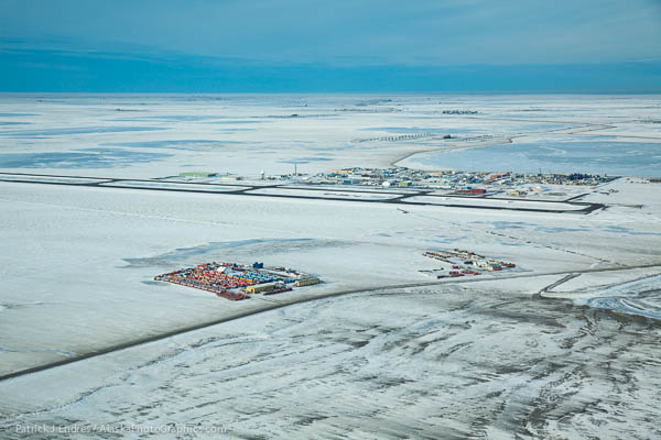Aerial of Prudhoe Bay, also known as Deadhorse, on the north coast of Alaska, Beaufort Sea.